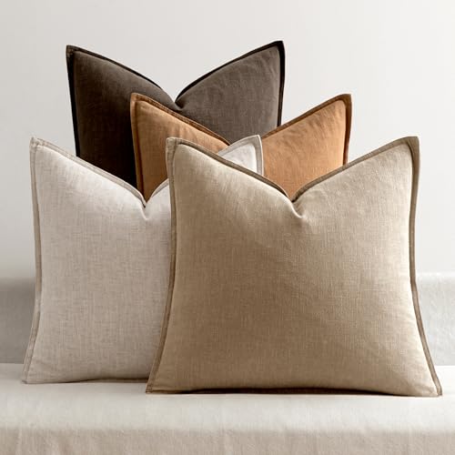 Neutral Brown Boho Linen Pillow Covers 24x24 Inch Pack of 4 (24" x 24" (Pack of 4) / Neutral Brown)