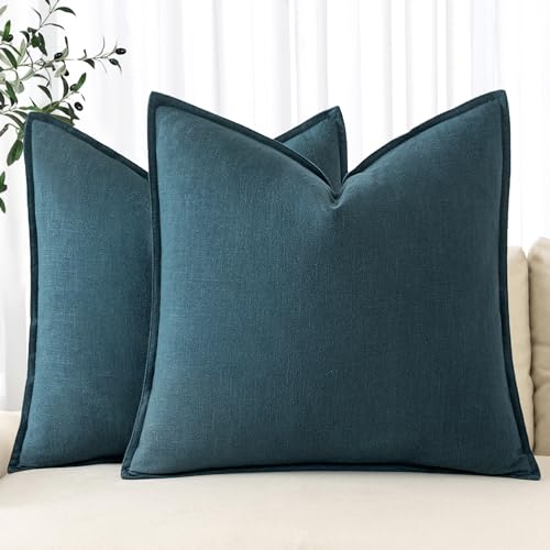 Decorative Linen Euro Sham Pillow Covers 24x24 Blue (Blue / 24" x 24" (Pack of 2))