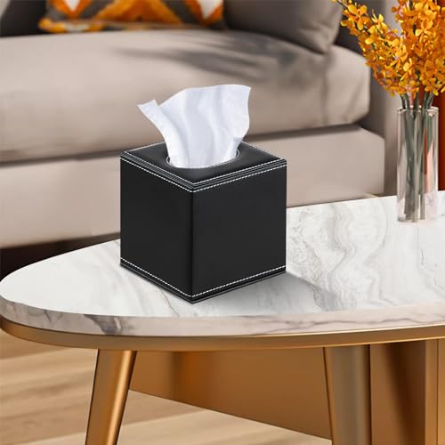PU Leather Tissue Box Cover Square (Black / Large)