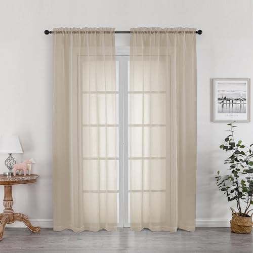 Taupe Sheer Curtains 78 inches Long for Bedroom Living Room 2 Panels Set (Taupe / 42"W x 78"L (Pack of 2))