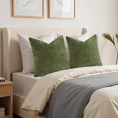 Textured Chenille Throw Pillow Covers 18x18 Set of 2 Olive Green (Olive Green / 18" x 18" (Pack of 2))
