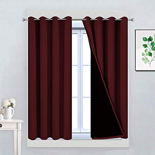 Burgundy Red Blackout Curtains 45 Inches Long for Bedroom 52" Wide (52"W x 45"L (Pack of 2) / Burgundy Red)
