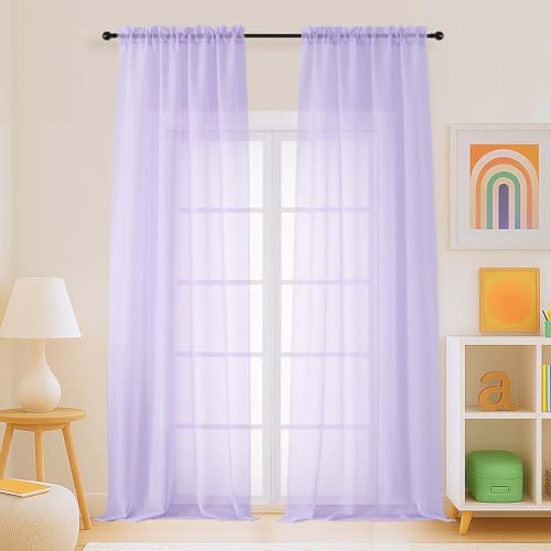 Sheer Curtains for Window 96 Inches Long 2 Panels (42"W x 96"L (Pack of 2) / Lavender)