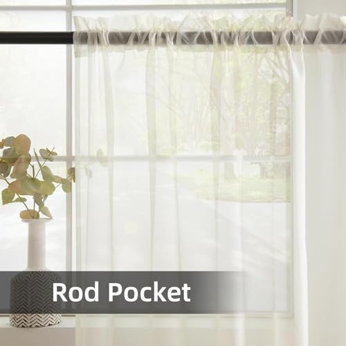 Solid Sheer Rod Pocket Curtain Voile Draperies 2 Panels Ivory Beige Black Grey Coffee 42 Inch Width 72 Inch Long 1 Pair for Kitchen Bedroom Children Living Room Yard (Ivory / 42"W x 72"L (Pack of 2))