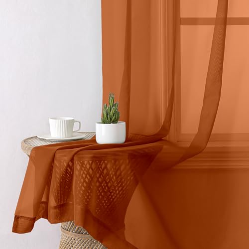Orange Sheer Curtains 96 Inches Long 2 Panels (Orange / 42"W x 96"L (Pack of 2))