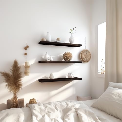 36 Inch Floating Shelves for Wall Rustic Brown Wood Wall Shelves for Bedroom Set of 4 (36 inch / Rustic Brown)
