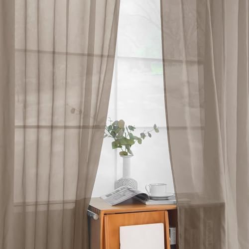 Solid Sheer Rod Pocket Curtain Voile Draperies 2 Panels White Beige Black Grey Ivory 52 Inch Width 45 Inch Long 1 Pair for Kitchen Bedroom Children Living Room Yard (Taupe / 52"W x 45"L (Pack of 2))