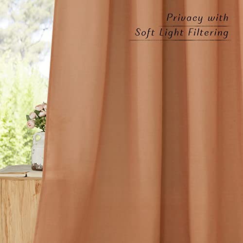 Burnt Orange Short Linen Curtains for Kitchen (Burnt Orange / 42"W x 48"L (Pack of 2))