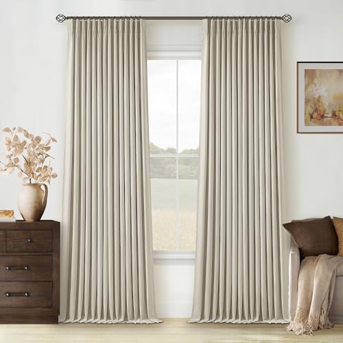 Oatmeal Pinch Pleated Blackout Linen Curtains 108 Inches Long (Oatmeal / 40"W x 108"L (Pack of 2))