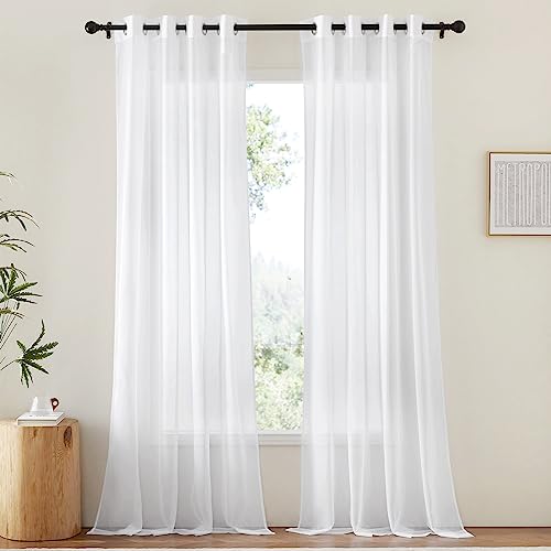 White Sheer 102 Inch Curtains for Living Room (White / 54"W x 102"L (Pack of 2))