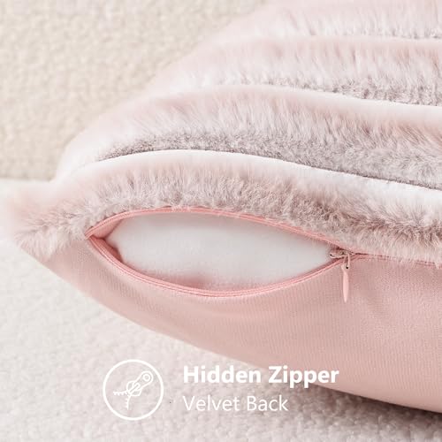 Fall Faux Fur Throw Pillow Covers 12x20 Set of 2 Pink White (Pink White / 20" x 12" (Pack of 2))