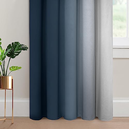 Ombre Curtains Navy Blue and Greyish White for Living Room (62"W x 84"L (Pack of 2) / Navy Blue)