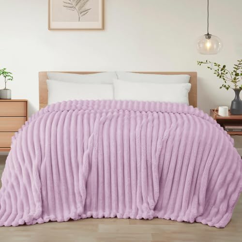 Striped Twin Size Fleece Blanket for Bed (Lilac Purple / Twin ( 60x80 IN ))