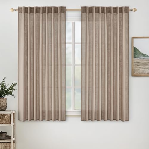 Taupe Linen Curtains 52x63 Inch Long 2 Panel for Bedroom Living Room (52"W x 63"L (Pack of 2) / Taupe)