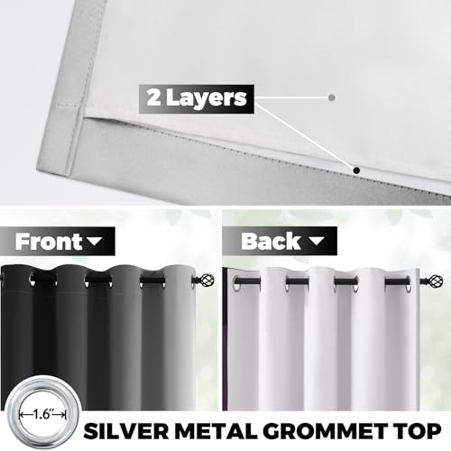 100% Blackout Curtains Ombre Black Curtains for Bedroom 72 Inch (52"W x 72"L (Pack of 2) / Black 2 Layers)