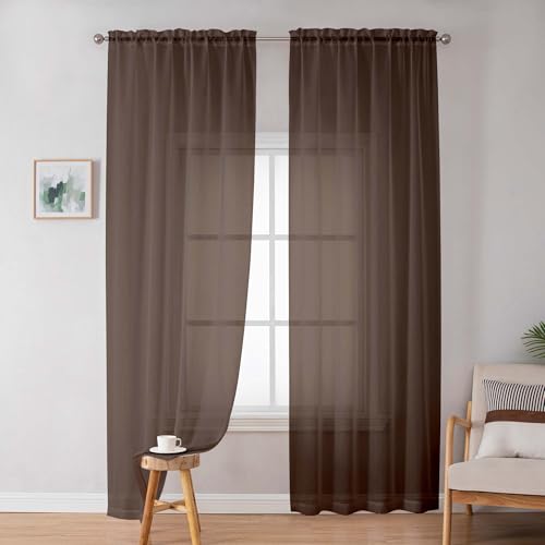 Sheer Curtains 72 Inches Long 2 Panels Set (Chocolate / 42"W x 72"L (Pack of 2))