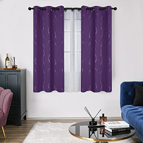 Living Room Curtains 45 Inches Long (Purple Grape/Wave Dots / 38"W x 45"L (Pack of 2))