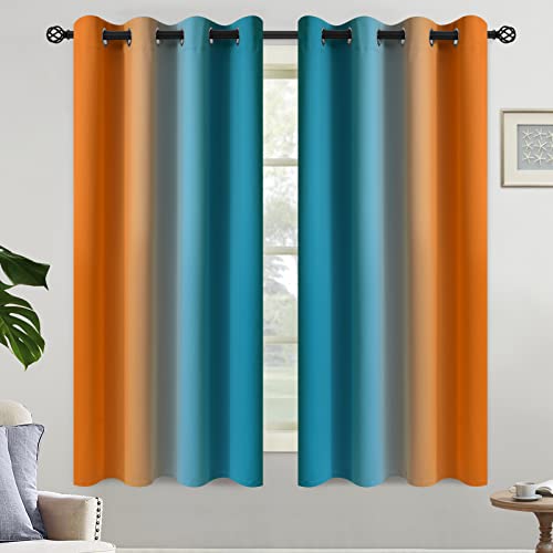 Orange Blue Ombre Curtains 52x63 Inche Long 2 (52"W x 63"L (Pack of 2) / Orange and Blue)