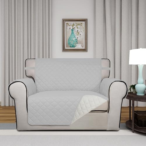 Reversible Quilted Sofa Cover Dog Couch Covers for Sofa (Small-XL / Light Gray/Ivory)