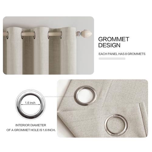 100% Blackout Linen Curtains for Bedroom 52x108 Inches Cobblestone (Cobblestone / 52"W x 108"L (Pack of 2))