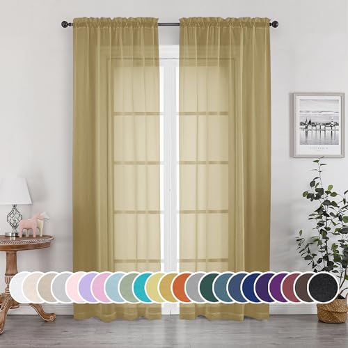 Gold Sheer Curtains 84 Inch Length 2 Panels Set (Gold / 42"W x 84"L (Pack of 2))