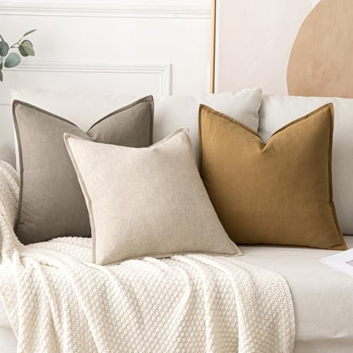Decorative Linen Euro Sham Pillow Covers 24x24 Inch Tan Taupe (Tan Taupe / 24" x 24" (Pack of 2))