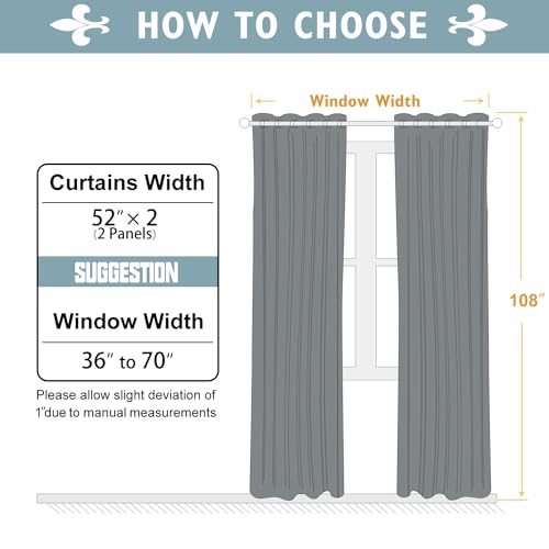 Blackout Curtains for Bedroom and Living Room 108 Inches Long (52"W x 108"L (Pack of 2) / Black)