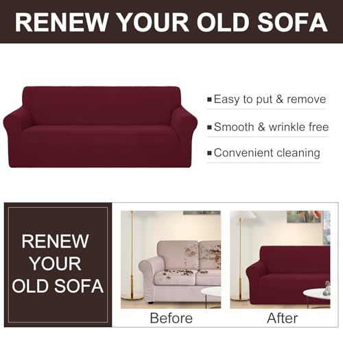 Stretch Couch Cover Slipcover for 3 Cushion Sofa (Burgundy / Sofa)