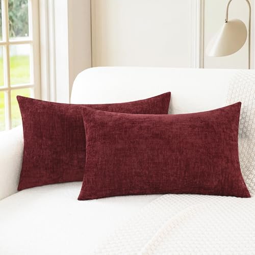 Decorative Couch Throw Pillow Covers 20 X 12 Inches Burgundy (20" x 12" (Pack of 2) / Burgundy)