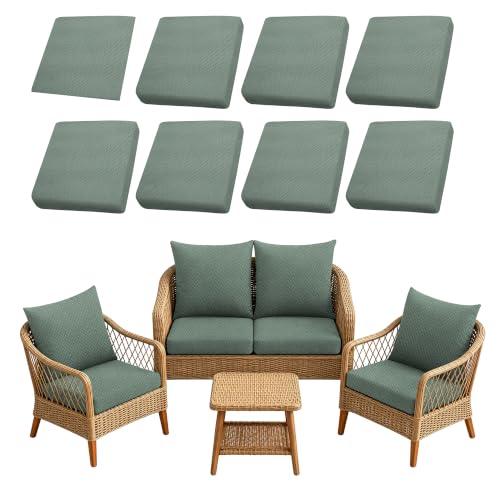 8PCS Patio Cushion Covers.Patio Furniture Couch SeatSlipcovers (Green / 8PCS)