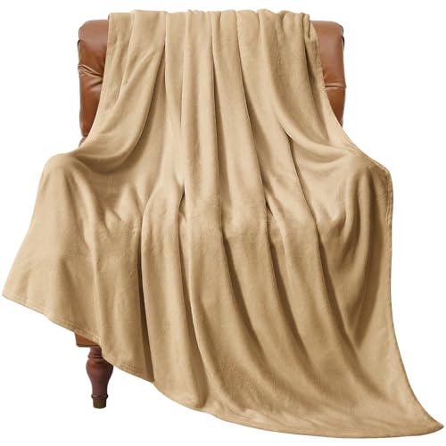 Fleece Blanket Soft Plush Twin Size Blanket Light Camel 60"x80" (Light Camel / Twin(60"x80"))