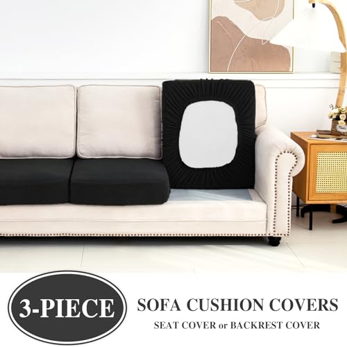 Couch Cushion Covers Seat Cushion Cover Stretch Couch Cover Separate Sectional Sofa Slipcovers Furniture Protector (Black / 3PC Seat Cover or Backrest)