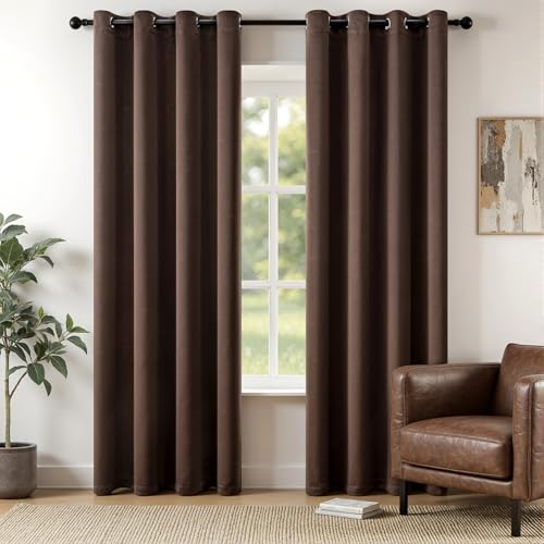 Chocolate Brown Blackout Bedroom Curtains Drape 84 Inch Long 52"x84" (Chocolate Brown / 52"W x 84"L (Pack of 2))
