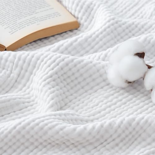 100% Cotton Muslin Blanket Queen Size for Bed (04 - White / Queen (90" X 90"))