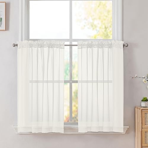 Ivory Sheer Kitchen Curtains (Ivory / 42"W x 36"L (Pack of 2))