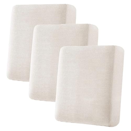 Super Stretch Individual Seat Cushion Cover Sofa Covers Couch Cushion Covers Slipcover Sets Thick Jacquard Textured Twill Fabric (Ivory / 3 Cushion Sofa)