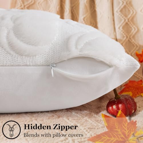 Cream White Pumpkin Faux Fur Throw Pillow Covers 12x20 Set of 2 (Cream White / 20" x 12" (Pack of 2))