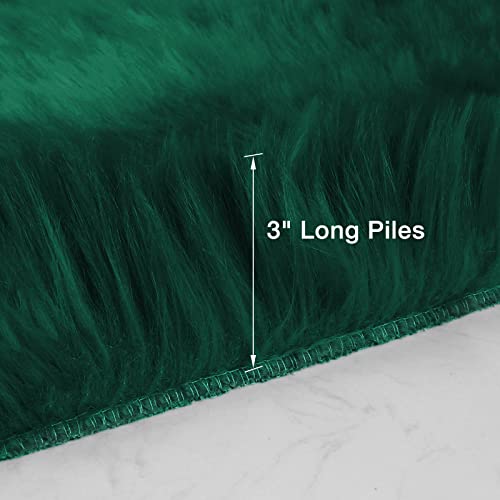 Emerald Green Faux Sheepskin Throw Rug 2x3 ft (Emerald Green / 2' x 3' (Oval))
