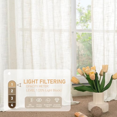 Natural Linen Semi Sheer Curtains 45 Inch Length for Small Windows (34"W x 45"L (Pack of 2) / Cream)