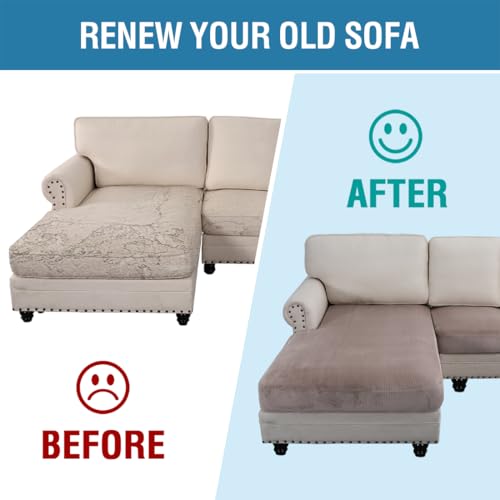 Velvet Stretch Sectional Sofa Covers (Striped Taupe / 2 Seater + Chaise)
