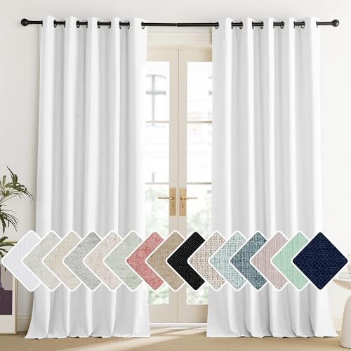 100% Absolutely Blackout Linen Curtains with Thermal Insulated Liner (62"W x 90"L (Pack of 2) / Greyish White)
