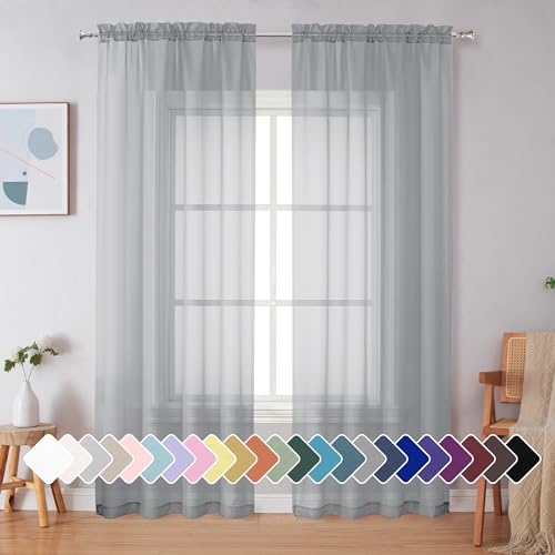 Light Grey Sheer Curtains 90 Inches Long 2 Panels (Light Grey / 42"W x 90"L (Pack of 2))