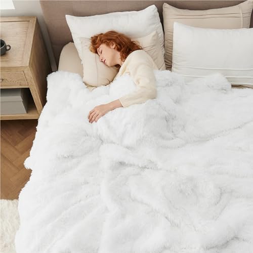 Faux Fur Fluffy Sherpa Fleece Queen Bed Blanket White 60"x80" (08- White / Queen (90" X 90"))
