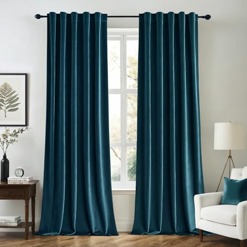 Peacock Blue Velvet Curtains 52x96 inches 2 Panels Blackout Curtains (Peacock Blue / 52"W x 96"L (Pack of 2))