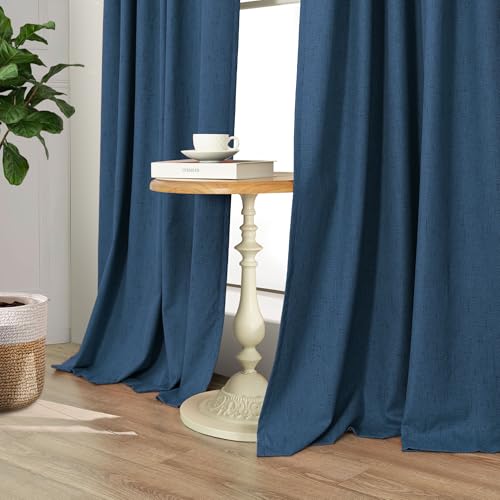 Navy Blue Curtains 108 Inches Long 2 Panel Faux Linen Nautical Modern Farmhouse Blackout Curtain for Bedroom Dining Living Room Divider Drapes Sun Heat Light Blocking Ceiling to Floor Length Dark Blue (Navy Blue / 52"W x 108"L (Pack of 2))