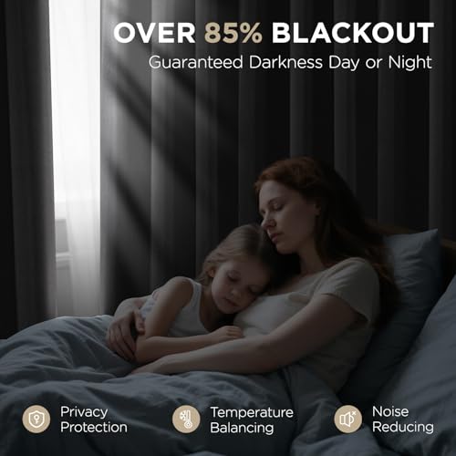 Blackout Curtains 95 Inch for Bedroom (Dark Grey / 52"W x 95"L (Pack of 2))