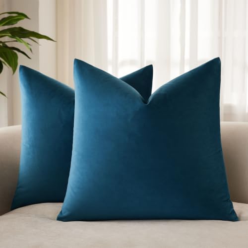 24x24 Euro Velvet Throw Pillow Covers Set of 2 (Prussian / 24" x 24" (Pack of 2))
