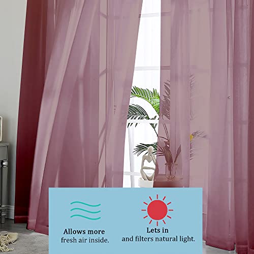 Sheer Curtains 96 Inch Long (Burgundy / 42"W x 96"L (Pack of 2))