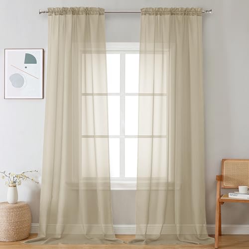 Taupe Sheer Curtains 96 Inches Long 2 Panels (Taupe / 42"W x 96"L (Pack of 2))