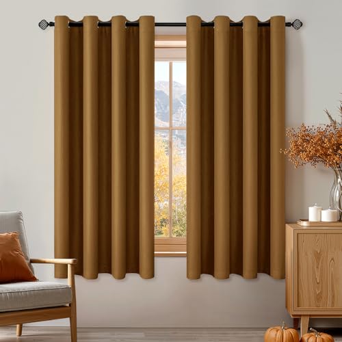 Golden Brown Blackout Bedroom Curtains Drapes 72 Inch Long 52"x72" (Golden Brown / 52"W x 72"L (Pack of 2))